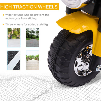HOMCOM 6V Kids Electric Motorbike 3 Wheels Ride On Toy with Horn Headlights Realistic Sounds for Girl Boy 18 - 36 Months Yellow 