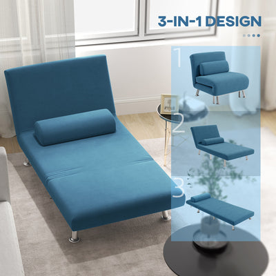 HOMCOM Single Velvet-Feel Sleeper Chair - Blue 