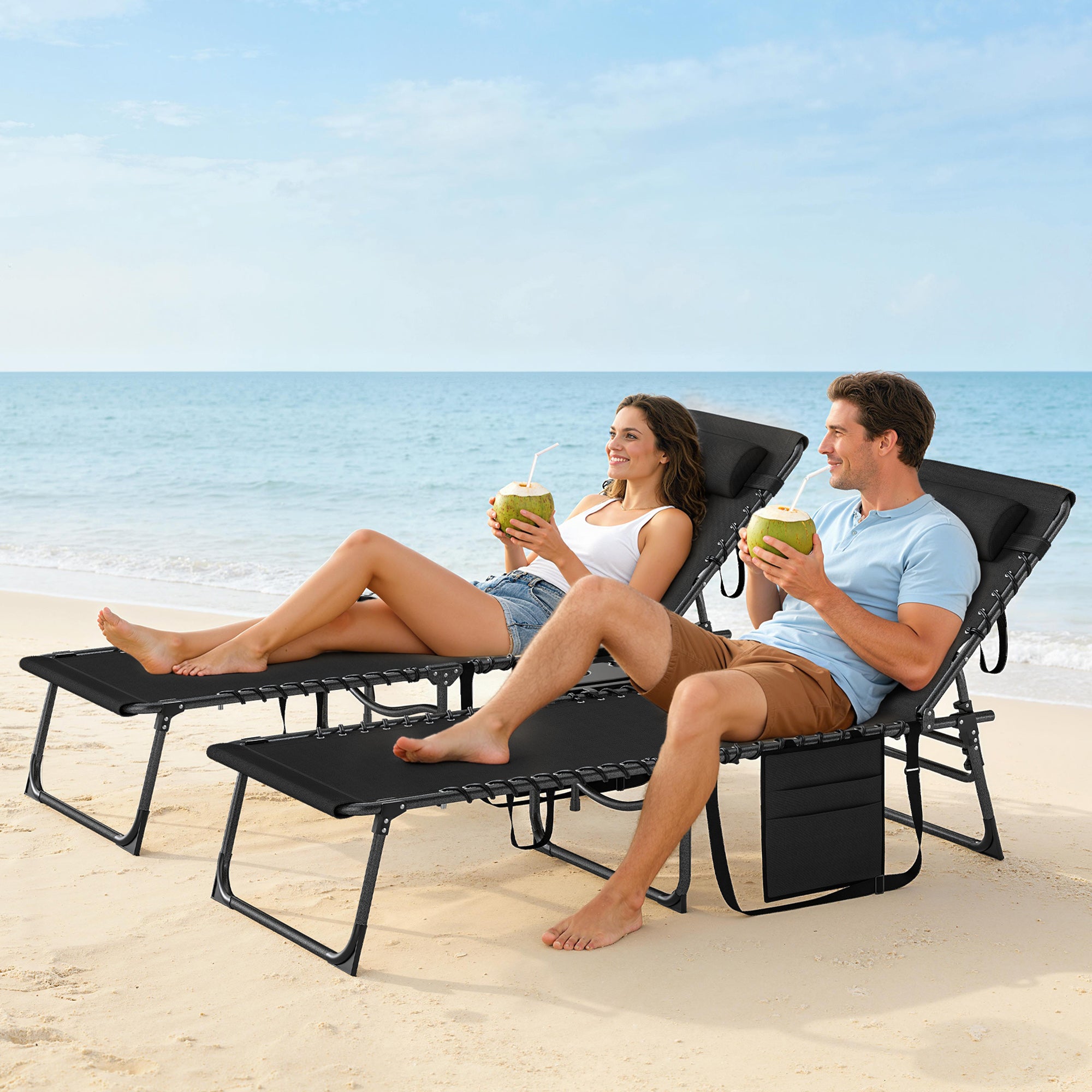 Outsunny Five-Position Reclining Sun Loungers Set of 2 - Black 