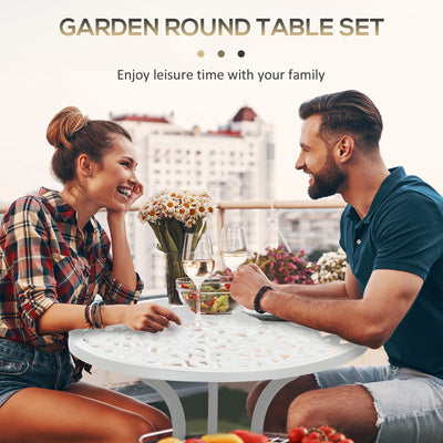 Outsunny 3 Pcs Aluminium Bistro Set Garden Furniture Dining Table Chairs Antique Outdoor Seat Patio Seater White 