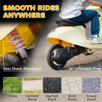 AIYAPLAY 24V Kids Electric Motorbike, Ride on Motorcycle with Manual Throttle, Brakes and LED Lights for Ages 8-12 Years, Beige 