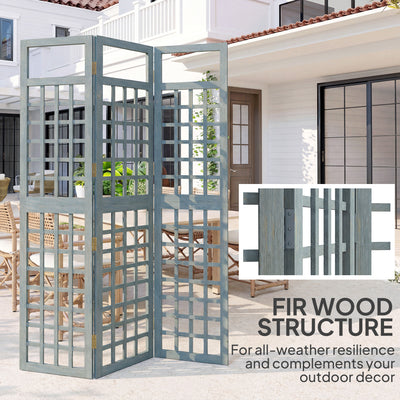 Outsunny 3-Panel Garden Privacy Screen, Freestanding Foldable Wooden Outdoor Divider/Trellis, Decorative Privacy Screen, Grey 