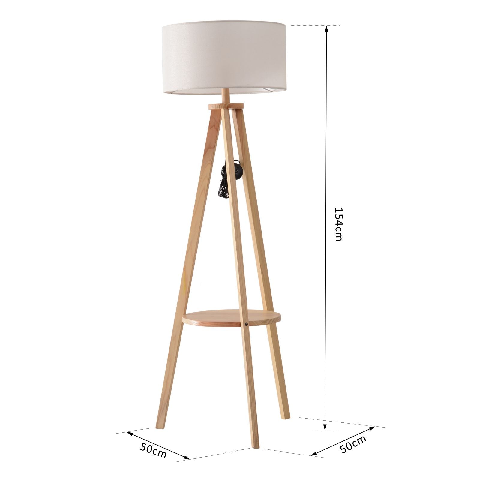 HOMCOM Free Standing Tripod Floor Lamp Bedside Light Reading Light with Storage Shelf Linen Shade for Living Room Bedroom, 154cm, Cream 