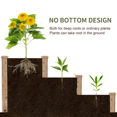 Outsunny 470L Raised Garden Bed, 3-Tier Planter Kit, Elevated Wooden Planters for Garden, Yard & Patio, 124 x 124 x 56 cm 