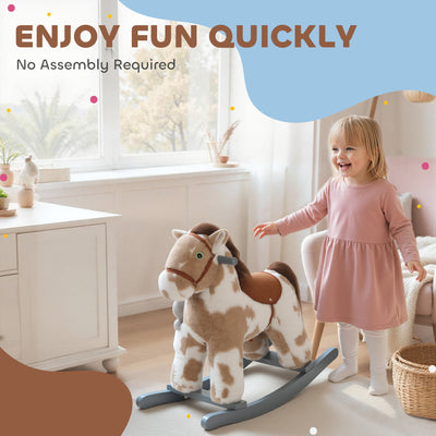 AIYAPLAY Baby Rocking Horse, Plush Animal Rocker with Realistic Sound and Toy, Rocking Toy Chair for Kids Aged 2-5, Brown 