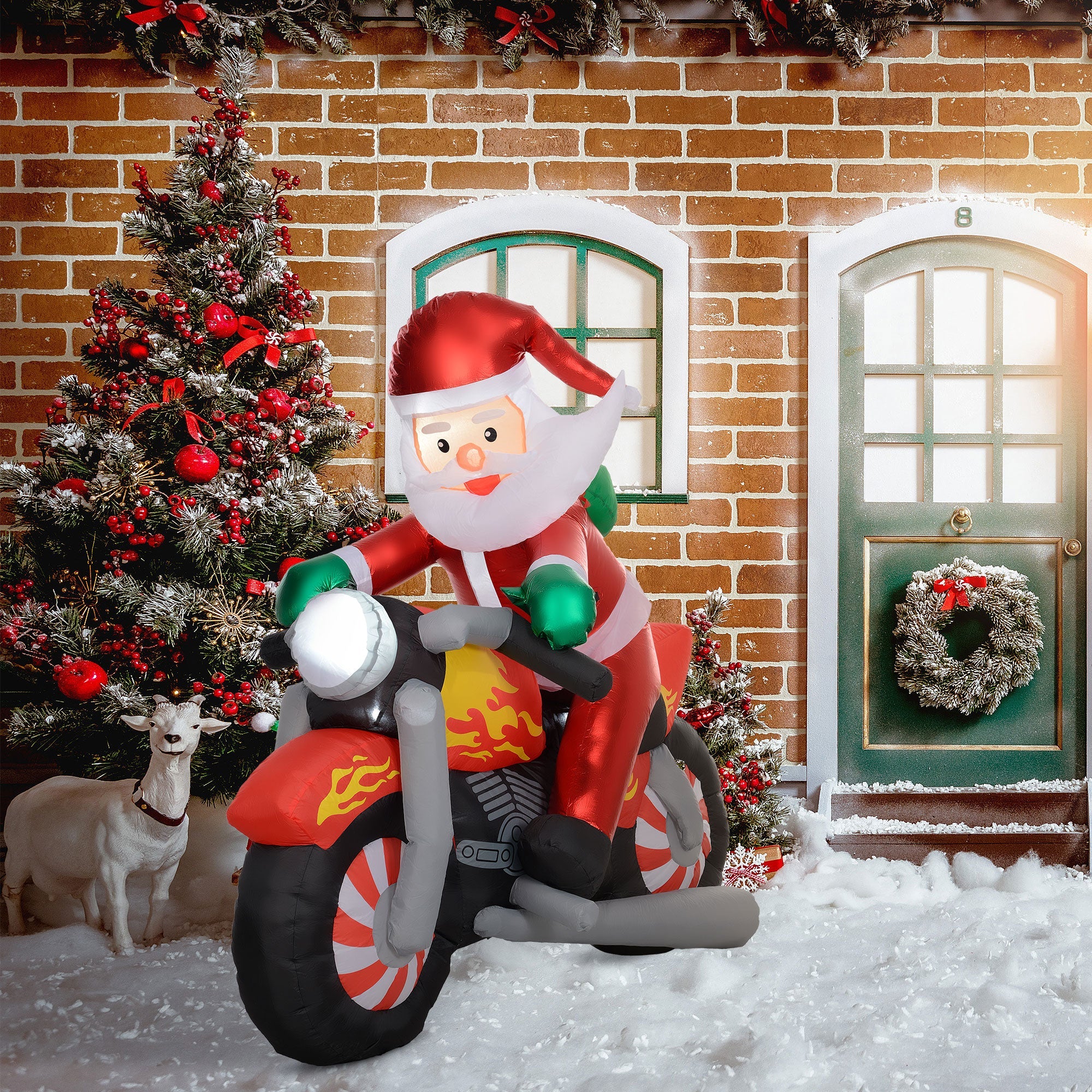 Outsunny 5.6ft Inflatable Santa Claus Motorcycle Decoration 