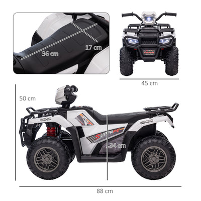 HOMCOM 12V Kids Quad Bike with Forward, Reverse Functions, Ride-On ATV w/ Music, LED, Headlights, for Ages 3-5 Years - White 