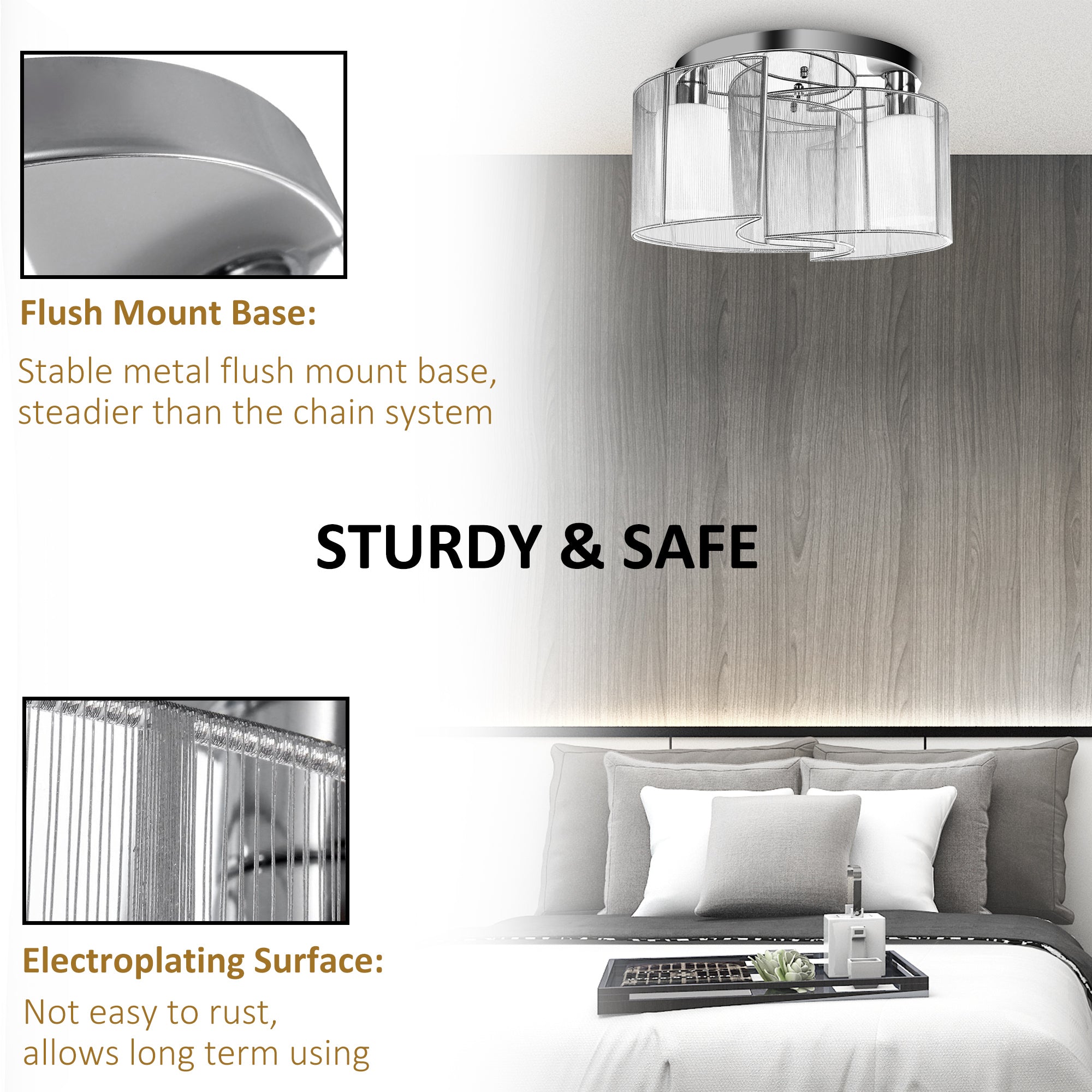 HOMCOM Modern Chandelier, Semi-Flush Mount Ceiling Light with 2 Light, E27 Bulb Base for Hallway, Dining Room, Living Room, White and Silver 
