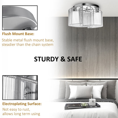 HOMCOM Modern Chandelier, Semi-Flush Mount Ceiling Light with 2 Light, E27 Bulb Base for Hallway, Dining Room, Living Room, White and Silver 