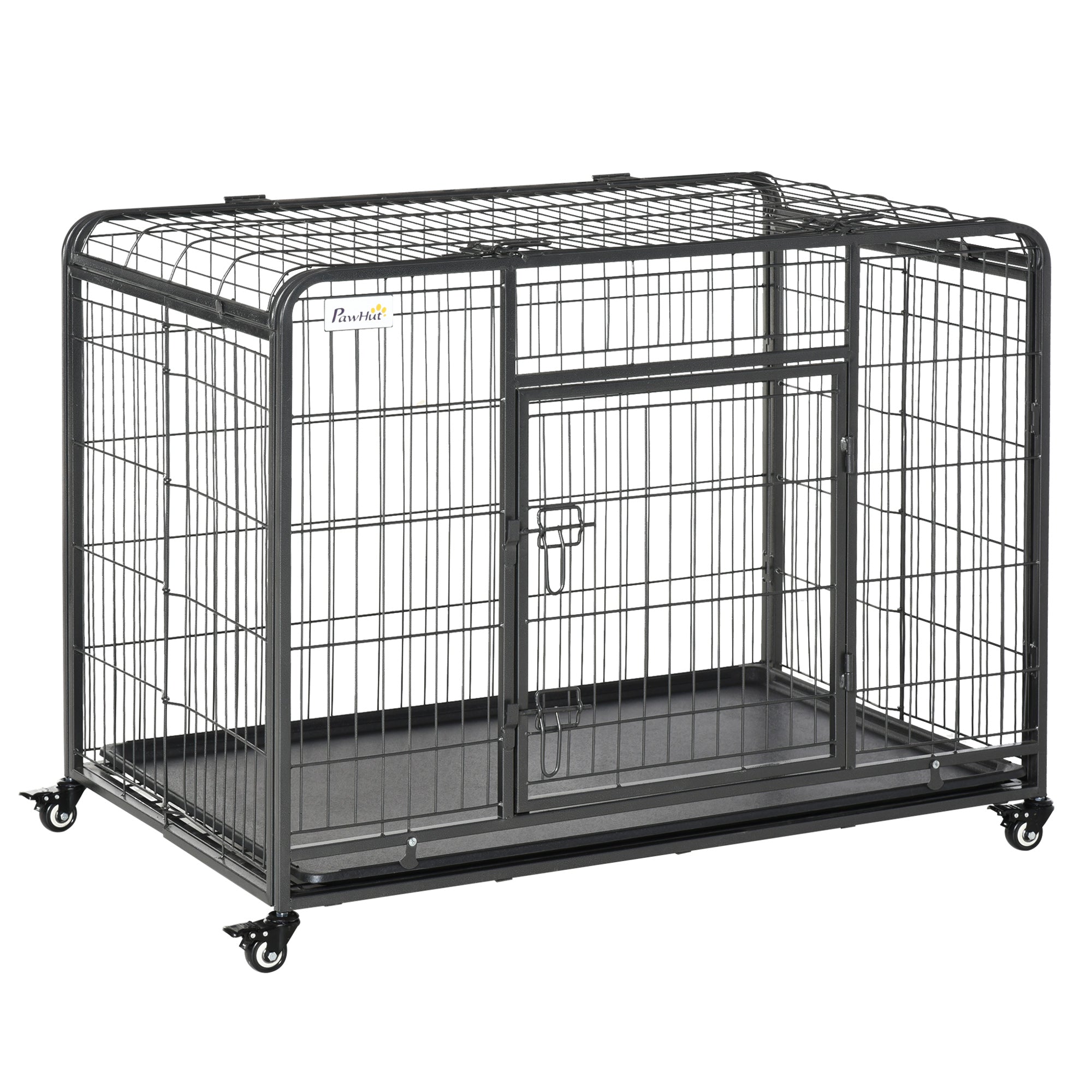 PawHut Metal Dog Cage Kennel Locking Door & Wheels Removable Tray Openable Top For Large Pets 109.5 x 71 x 78 cm 