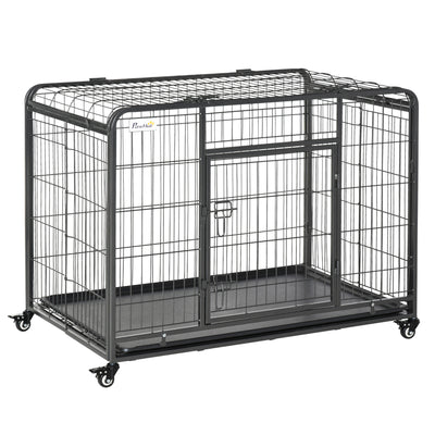 PawHut Metal Dog Cage Kennel Locking Door & Wheels Removable Tray Openable Top For Large Pets 109.5 x 71 x 78 cm 