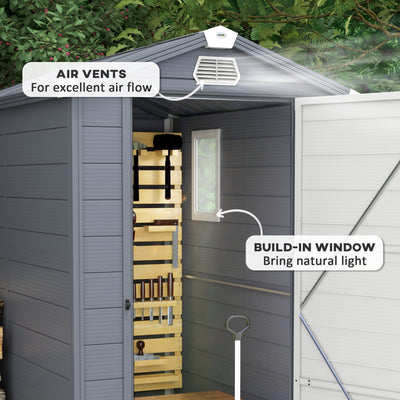 Outsunny 4.4ft x 6.2ft Aluminium Frame and Plastic Wall Shed, with Foundation - Grey 