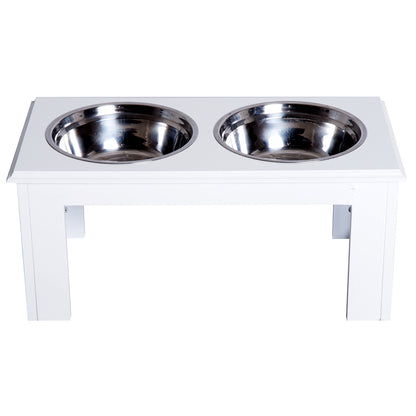 PawHut Raised Dog Feeding Bowls with Stand, Stainless Steel for Medium Dog, 58L x 31W x 25H cm - White 