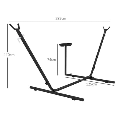 Outsunny 9.4ft Hammock Stand with Side Tray Stand, Steel Frame Hammock Net Stand, for String-style, Brazilian-style, Flat-style, Rope-style Hammocks, Black 