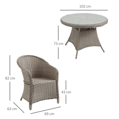 Outsunny 4 Seater Rattan Garden Furniture Set with Cushions, Round PE Rattan Dining Set with Glass-Top Table, Umbrella Hole, Outdoor Garden Table and Chairs, Mixed Grey 