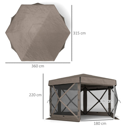 Outsunny 3 x 3(m) Hexagon Pop Up Gazebo with 5 Sides and Carry Bag, Waterproof, UV Resistant Party Tent Instant Event Shelter with Netting for Garden, Patio, Brown