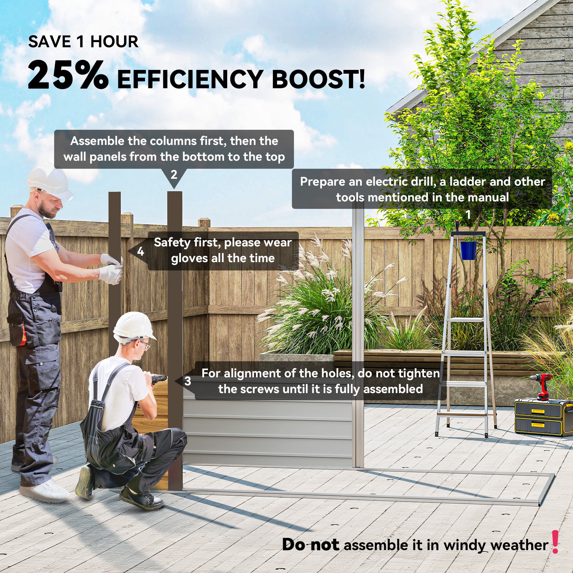 Outsunny 3.7 x 7.9ft Galvanised Steel Shed, with Latched Door and Padlock - Oak 