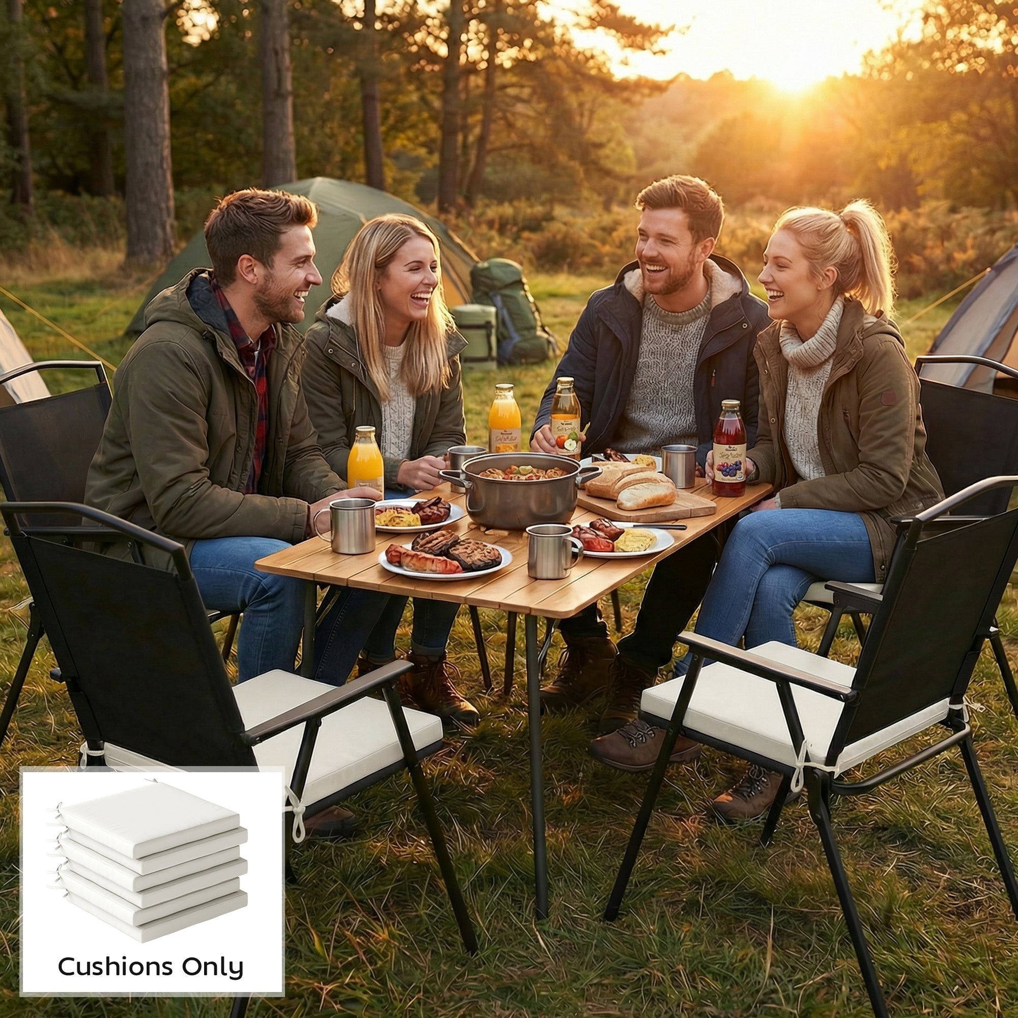 Outsunny Set of 6 Outdoor Seat Cushions with Machine Washable Cover, Water Repellent Seat Cushions Cream White 
