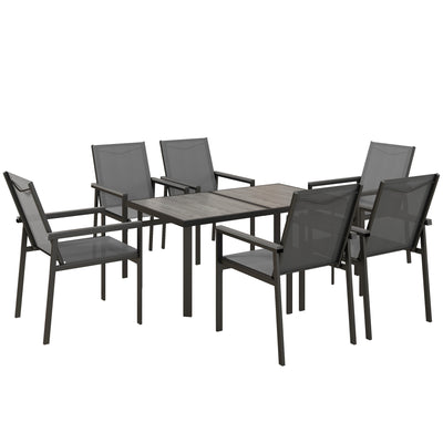 Outsunny Seven-Piece Metal Dining Set, with Glass-Top Table - Grey 