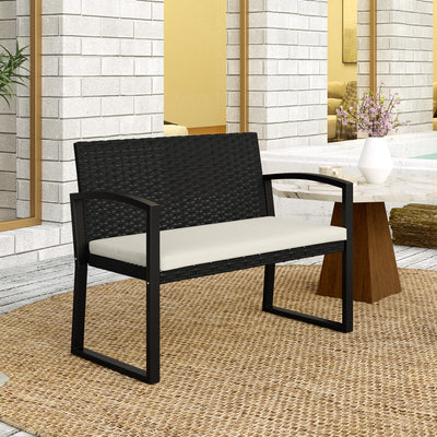Outsunny Two-Seater Rattan Garden Bench - Beige/Black 