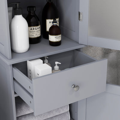 kleankin Bathroom Storage Cabinet with 3-tier Shelf Drawer Door, Floor Cabinet Free Standing Tall Slim Side Organizer Shelves, Grey 