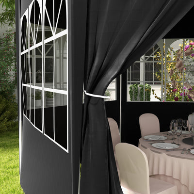 Outsunny 4 m Party Tent Wedding Gazebo Outdoor Waterproof PE Canopy Shade with 6 Removable Side Walls 