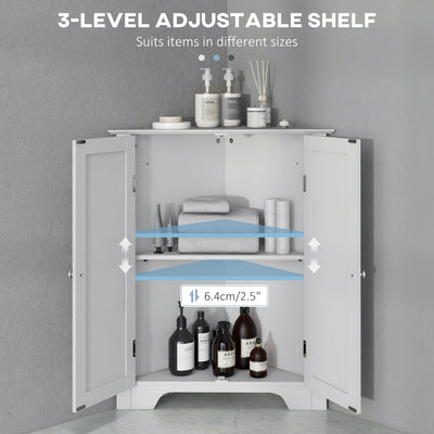 kleankin Triangle Bathroom Cabinet, Corner Bathroom Storage Unit with Adjustable Shelf and Recessed Door, Free Standing, White 