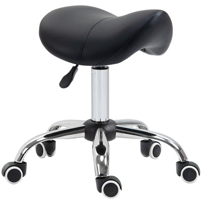 HOMCOM Cosmetic Stool 360° Rotate Height Adjustable Salon Massage Spa Chair Hydraulic Rolling Faux Leather Saddle Stool Mobility, Black 