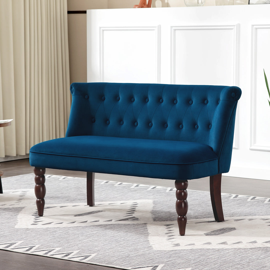 HOMCOM Velvet 2 Seater Sofa, Button Tufted Wingback Loveseat with Rubber Wood Legs for Living Room, Bedroom, Dark Blue 