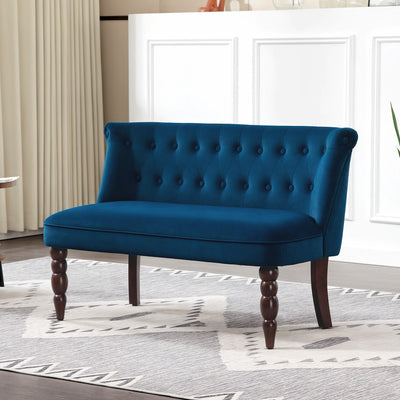 HOMCOM Velvet 2 Seater Sofa, Button Tufted Wingback Loveseat with Rubber Wood Legs for Living Room, Bedroom, Dark Blue 
