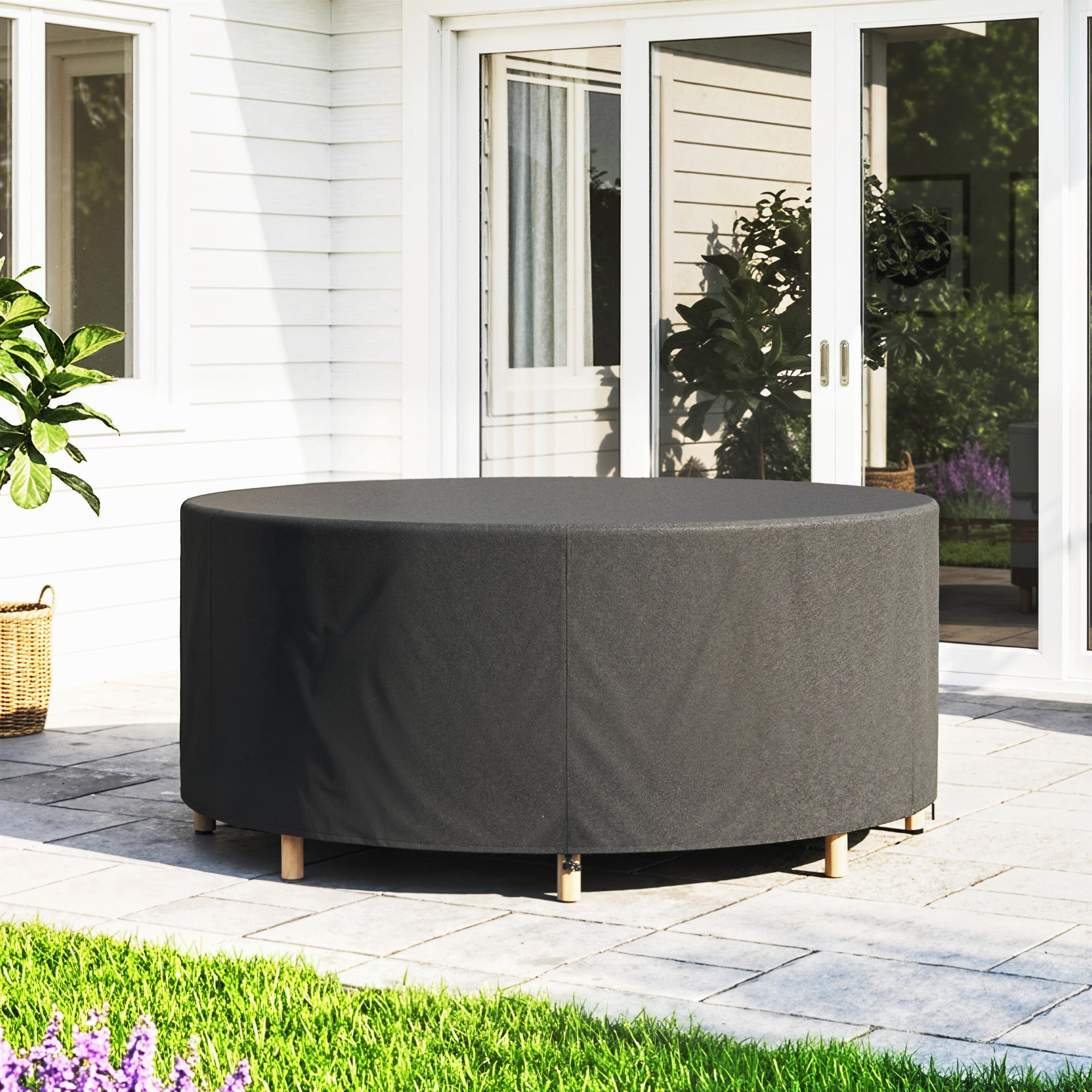 Outsunny Round Garden Furniture Cover, Waterproof Garden Table Cover, 420D Heavy Duty Oxford for Outdoor, Dia.214 x 70 cm, Black 