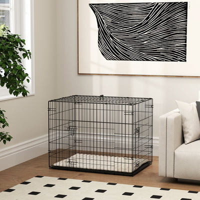 PawHut Foldable Dog Crate with 2 Doors with Tray, Soft Cushion, for Small Dogs, 76 x 53 x 60, Black 