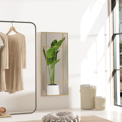 HOMCOM Decorative Grid Wall Mirror, with Back Hooks - Gold Tone 