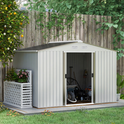 Outsunny Garden Storage Shed, Metal Outdoor Storage Shed House with Foundation Kit, Ventilation, Doors, 9 x 6FT, Silver 