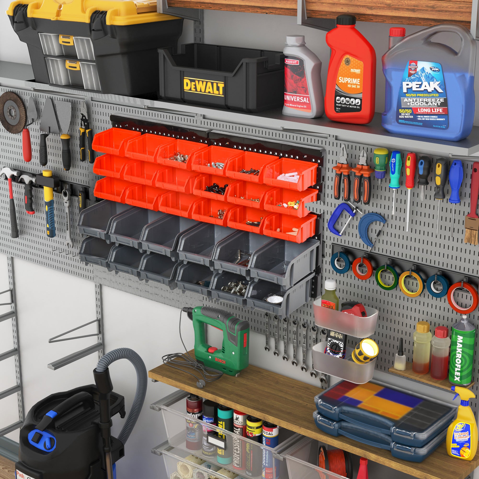 DURHAND 30 Cubbie On-Wall Storage Board Tool Screw Organiser Garage Workshop DIY Container w/ Screw Kit Tool Equipment Tidy 