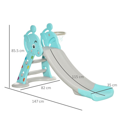 HOMCOM Kids Slide 2 in 1 Toddler Freestanding slide with Basketball Hoop Indoor/Outdoor Use Deer Shaped for 18 months -4 Years Old Blue 
