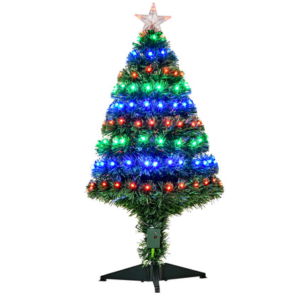 HOMCOM 3 Feet Prelit Artificial Christmas Tree with Multi-Coloured Fiber Optic LED Light, Holiday Home Xmas Decoration, Green 