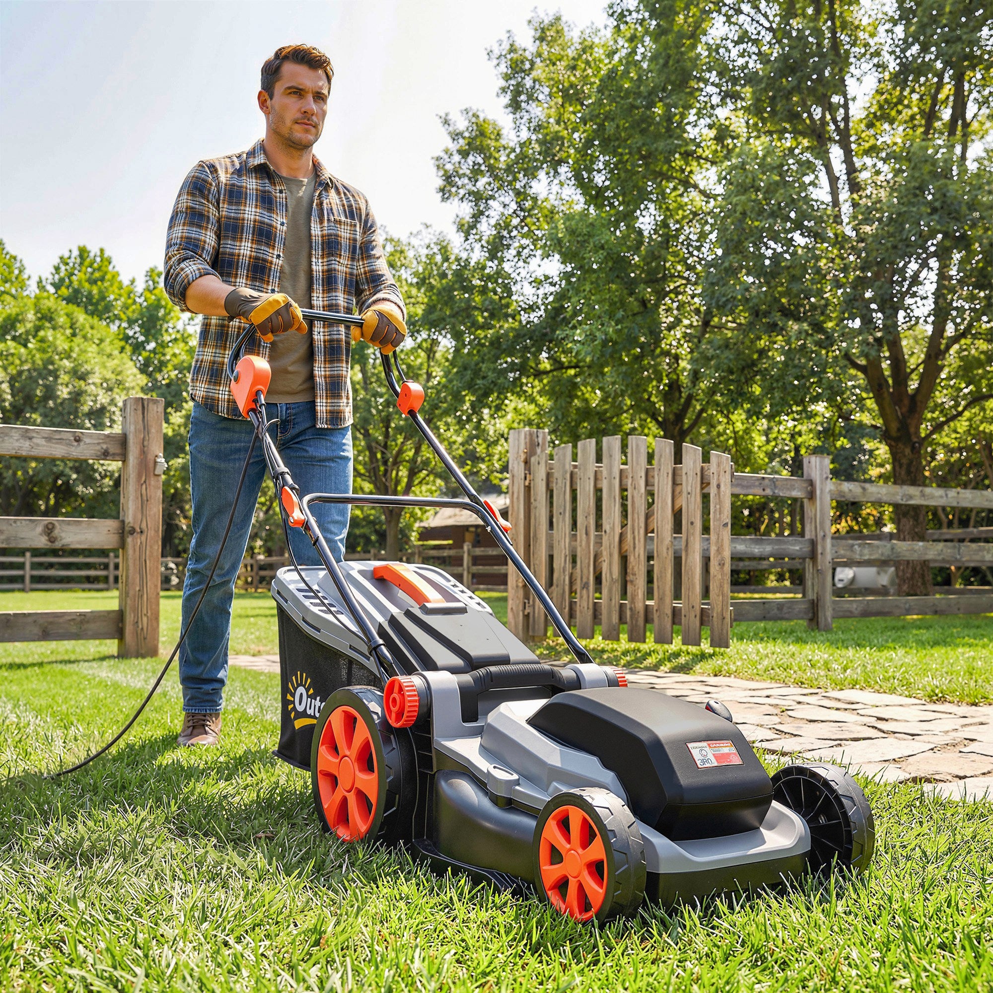 Outsunny 1800W Electric Lawnmower with 40cm Cutting Width, Mulching Feature, 50L Grass Collection Bag, 6 Cutting Heights 