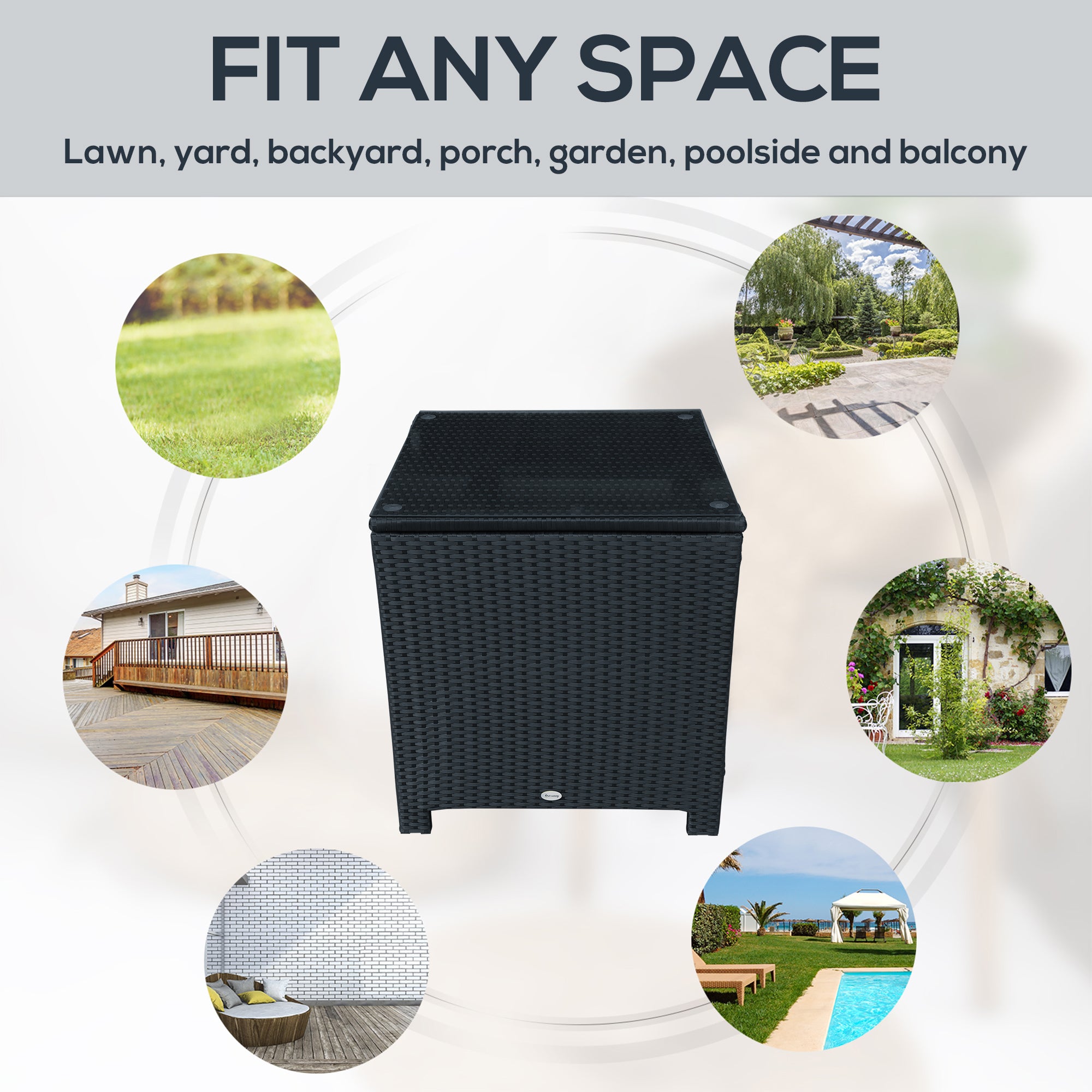 Outsunny PE Wicker Side Table Rattan Garden Furniture with Four Foot Pads, Rust & Mild Weather Damage Resistant, Black 