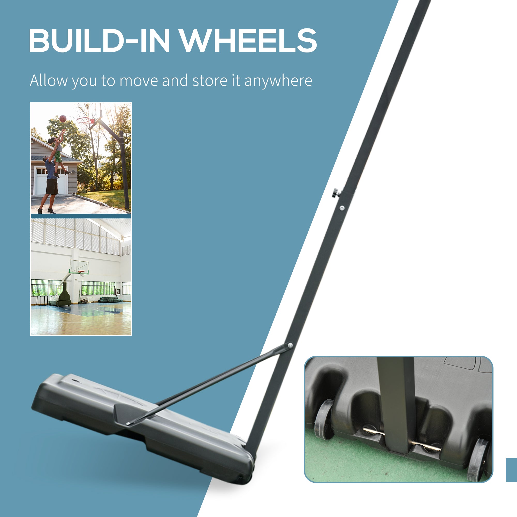 HOMCOM Basketball Hoop Freestanding 255-305cm Hoop Height Adjustable Stand with Backboard Wheels for Teens Adults Black 
