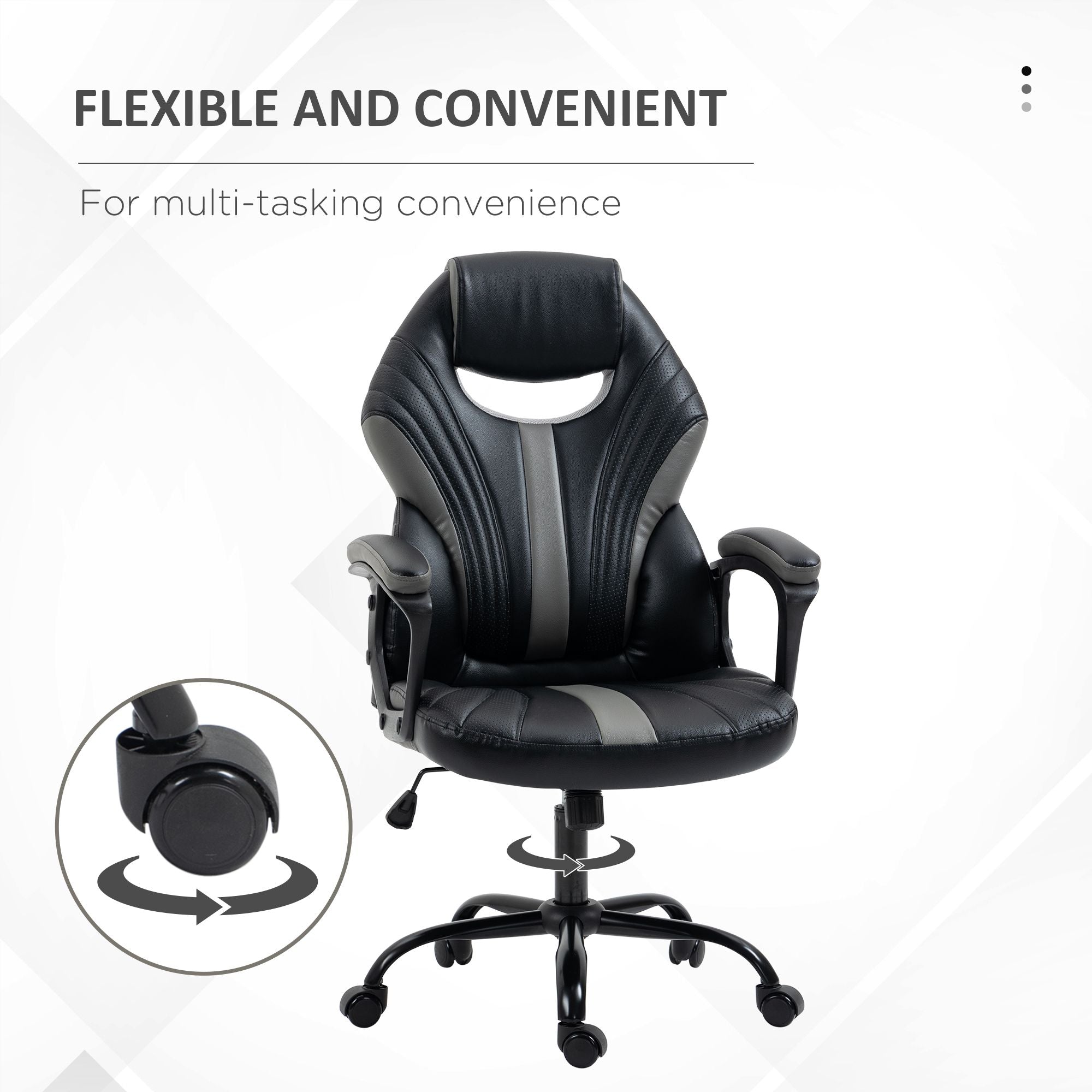 Vinsetto Computer Gaming Chair, Desk Chair with Breathable PU Leather Back and Seat, Soft Padded Armrests and Rolling Wheels for Adults and Gamers, Black 