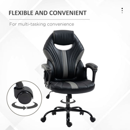 Vinsetto Computer Gaming Chair, Desk Chair with Breathable PU Leather Back and Seat, Soft Padded Armrests and Rolling Wheels for Adults and Gamers, Black 