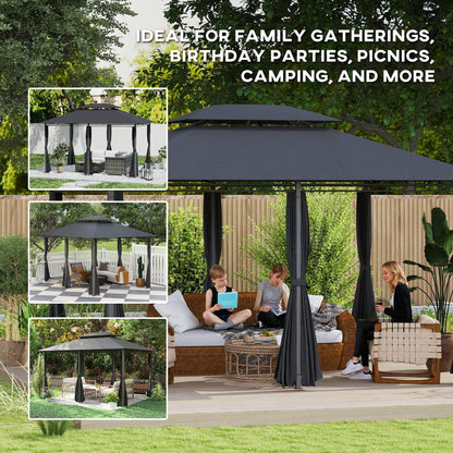 Outsunny 3 x 4m Steel Gazebo, with Curtains - Black 