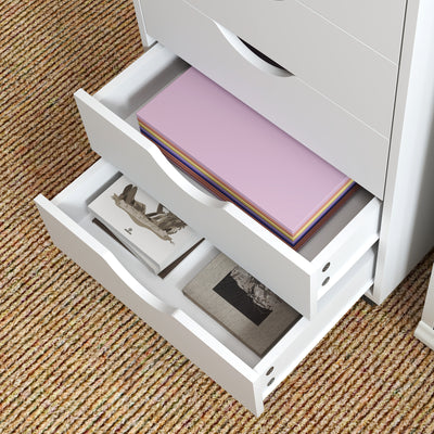 HOMCOM 5 Drawer Mobile Filing Cabinet, Vertical File Cabinet, Modern Rolling Office Storage Organizer Cupboard, White 