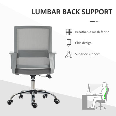 Vinsetto Ergonomic Desk Chair Mesh Office Chair with Adjustable Height Armrest and 360\'c2\'b0 Swivel Castor Wheels Grey 