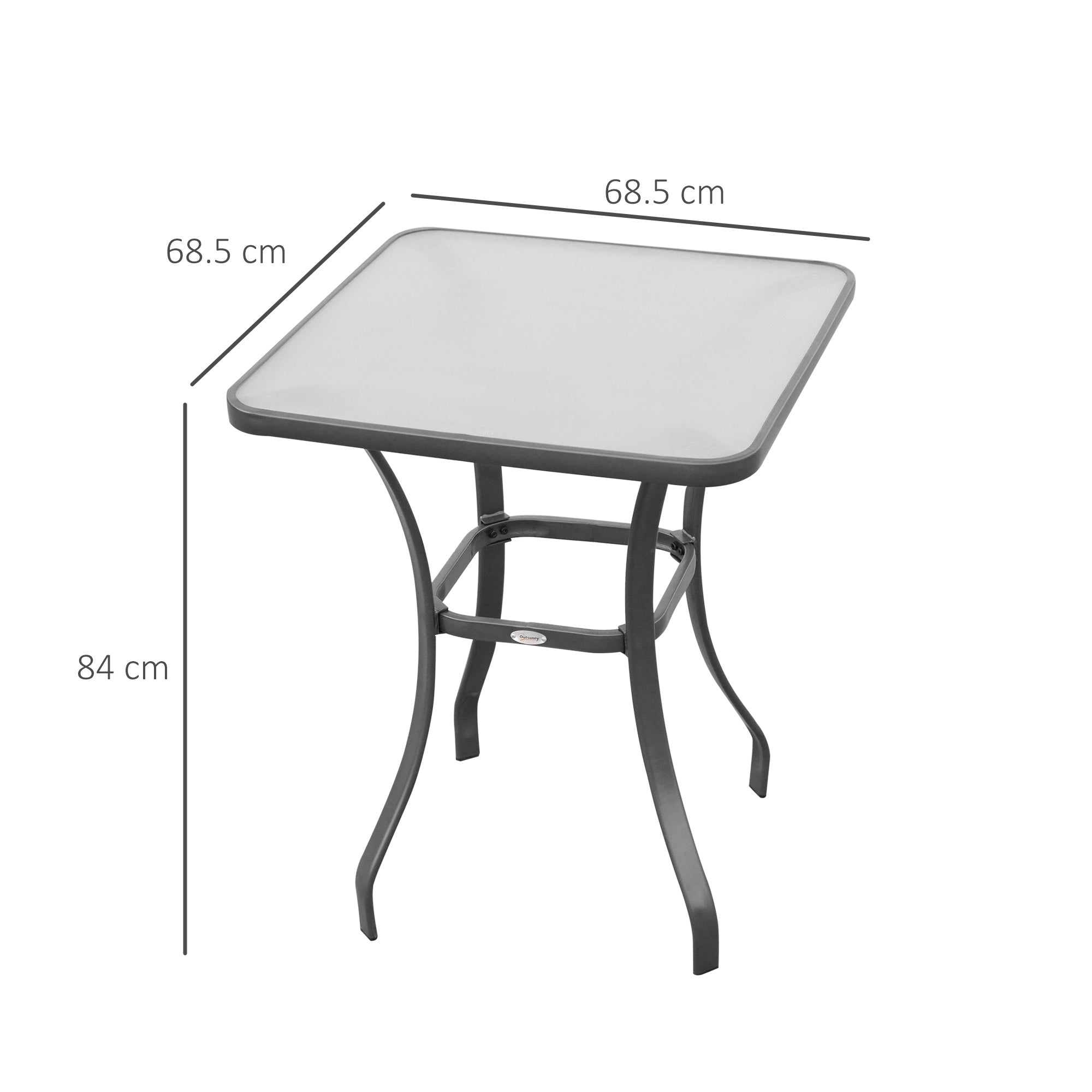 Outsunny Square Garden Table, Outdoor Coffee Table with Tempered Glass Top, Bar Bistro Dining Table, Metal Frame for Patio, Balcony, 68.5 x 68.5 x 84cm 