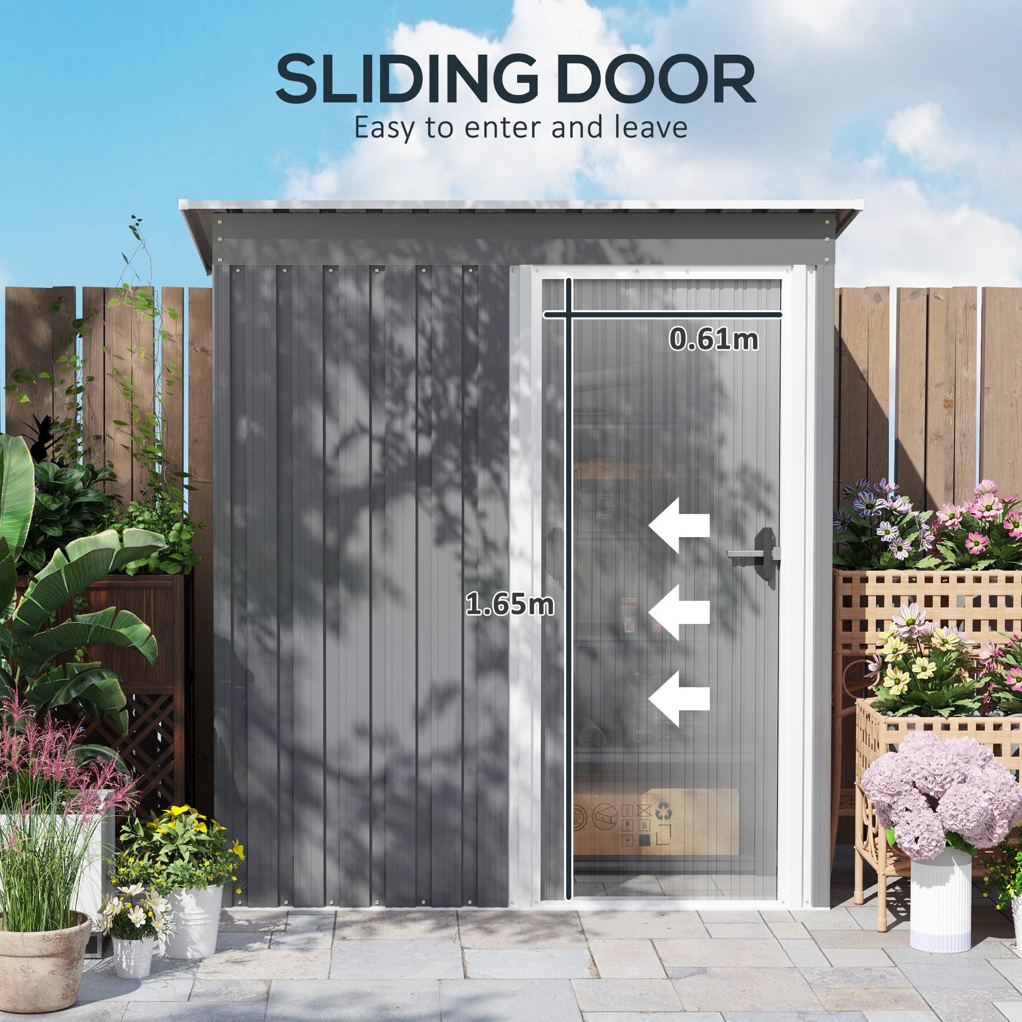 Outsunny 5 x 3ft Garden Storage Shed with Sliding Door and Sloped Roof Outdoor Equipment Tool, Light Grey 