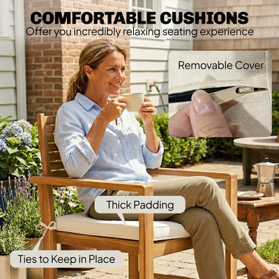 Outsunny 4 Seater Wooden Garden Furniture Set with Loveseat, Armchairs, Table, Acacia Wood Garden Sofa Set, Cream White 