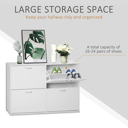 HOMCOM Wooden Modern Design 4 Drawer Shoes Cabinet Pull Down Shelf Storage Organiser - White 