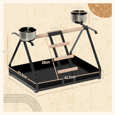 PawHut Parrot Stand Bird Stand w/Wood Perch Ladder Feeder Removable Tray 
